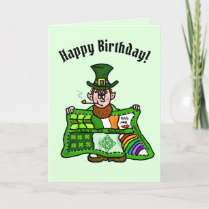 Carte d'anniversaire Irish Quilt & Leprechaun