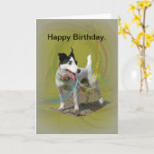 Carte d'anniversaire Jack Russell. (Fleur jaune)