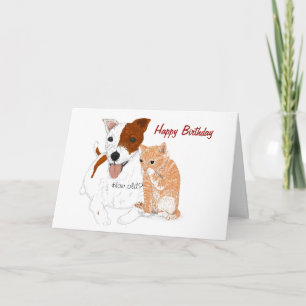 Carte d'anniversaire Jack Russell et Kitten
