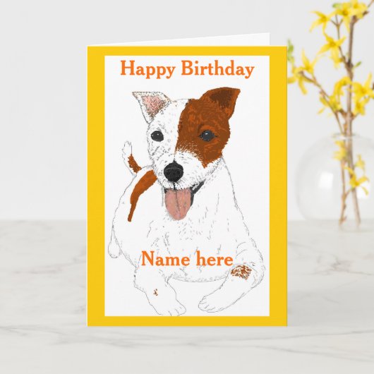 Carte d'anniversaire Jack Russell Terrier (Fleur jaune)
