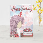 Carte d'anniversaire japonaise Anime Girl (Fleur jaune)