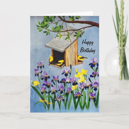 Carte d'anniversaire jaune de pinson (Devant)