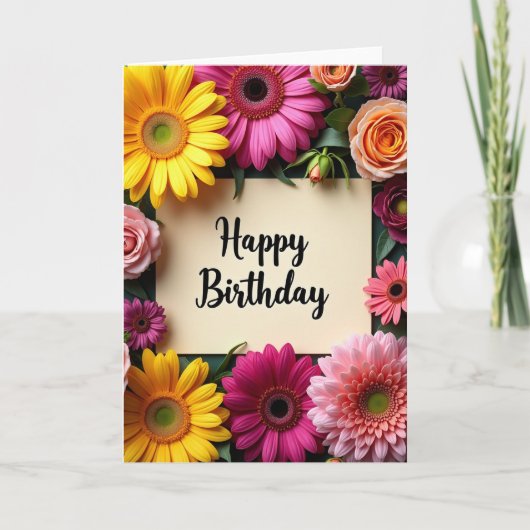 Carte d'anniversaire jaune fuchsia (Devant)