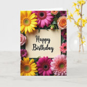 Carte d'anniversaire jaune fuchsia (Fleur jaune)