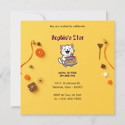 Carte d'anniversaire jaune minimaliste avec gâteau (Devant)