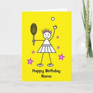 Carte d'anniversaire jaune pour une joueuse de ten