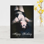 Carte d'anniversaire Jenn Martin (bikini noir) (Fleur jaune)