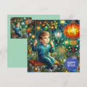 CARTE D'ANNIVERSAIRE ~ Jeune garçon content ~ (Devant / Derrière)