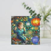 CARTE D'ANNIVERSAIRE ~ Jeune garçon content ~ (Debout devant)