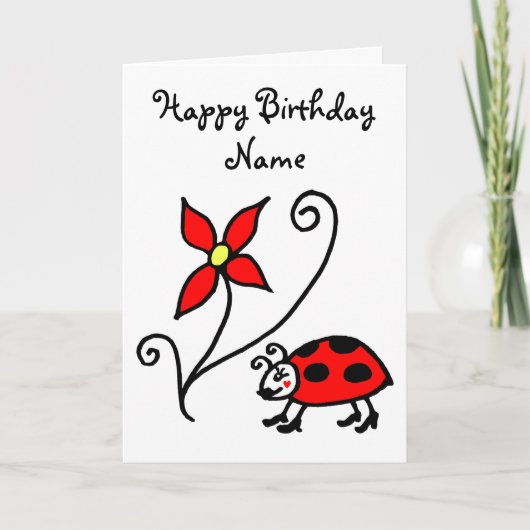 Carte d'anniversaire jolie coccinelle et fleur (Devant)
