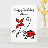 Carte d'anniversaire jolie coccinelle et fleur (Fleur jaune)