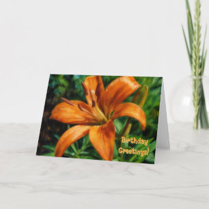 Carte d'anniversaire jolie fleur de lys orange tro