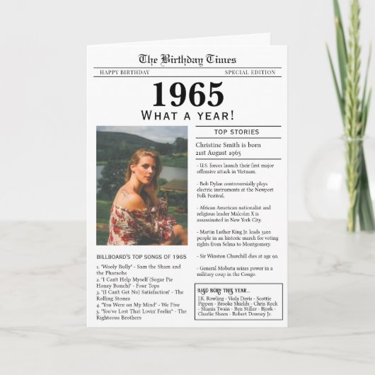 Carte d'anniversaire Journal 1965 (Devant)