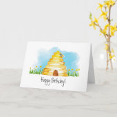 Carte d'anniversaire joyeuse abeille aquarelle (Fleur jaune)