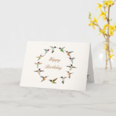 Carte d'anniversaire joyeuse aux colibris (Fleur jaune)