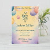 Carte d'anniversaire joyeuse avec ballon et adorab (Debout devant)