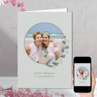 Carte d'anniversaire joyeuse avec cadre photo rose
