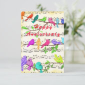 Carte d'anniversaire joyeuse avec de mignons oisea (Debout devant)