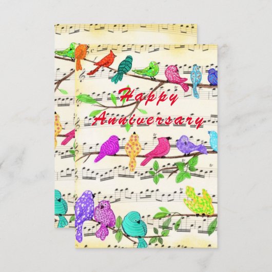 Carte d'anniversaire joyeuse avec de mignons oisea (Devant / Derrière)