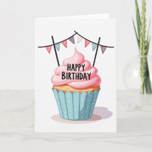 Carte d'anniversaire Joyeuse avec glaçage rose