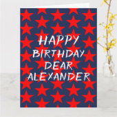 Carte d'anniversaire joyeuse bleue et rouge (Fleur jaune)