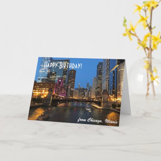 Carte d'anniversaire joyeuse de Chicago River (Fleur jaune)