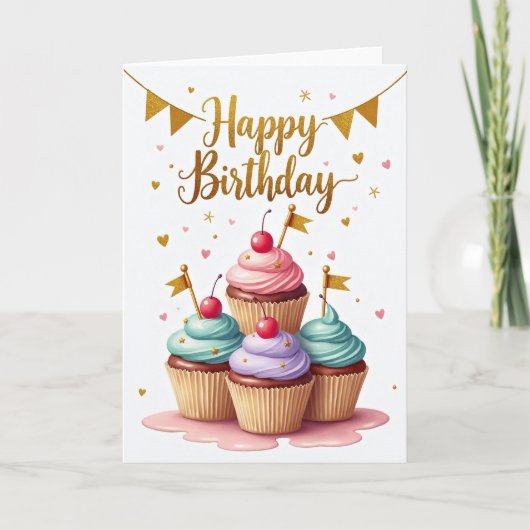 Carte d'anniversaire joyeuse dorée (Devant)