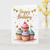 Carte d'anniversaire joyeuse dorée (Fleur jaune)
