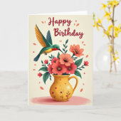 Carte d'anniversaire joyeuse Emerald Bird (Fleur jaune)