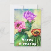Carte d'anniversaire joyeuse Fleurs de cactus roug (Devant)