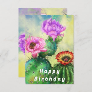 Carte d'anniversaire joyeuse Fleurs de cactus roug