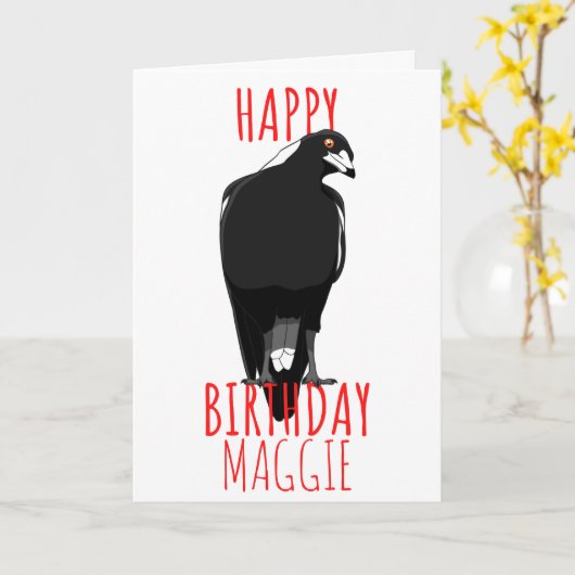 Carte d'anniversaire joyeuse magpie australienne (Fleur jaune)