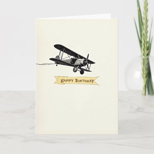 Carte d'anniversaire joyeuse pour biplan (Devant)