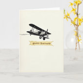 Carte d'anniversaire joyeuse pour biplan (Fleur jaune)