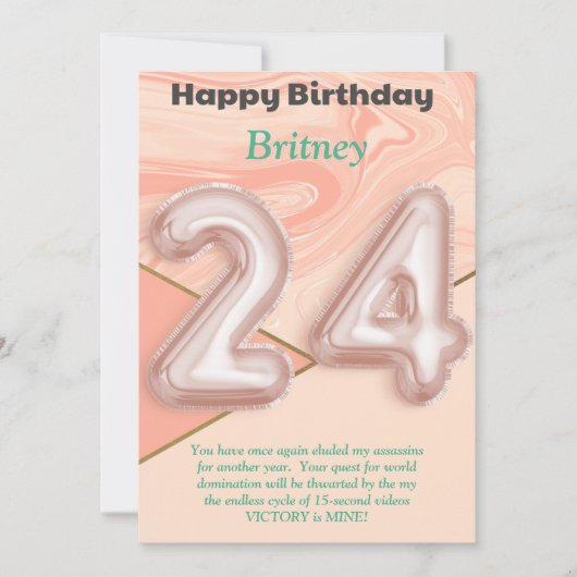 Carte d'anniversaire joyeuse pour filles de 24 ans (Devant)
