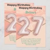 Carte d'anniversaire joyeuse pour filles de 27 ans (Devant / Derrière)