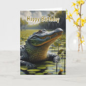 Carte d'anniversaire joyeuse pour hommes Alligator (Fleur jaune)