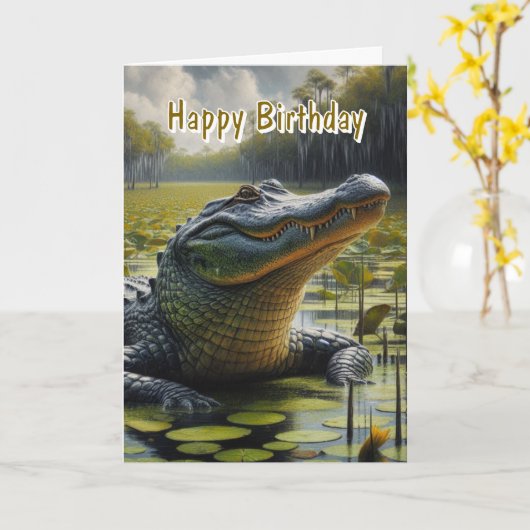 Carte d'anniversaire joyeuse pour hommes Alligator (Fleur jaune)