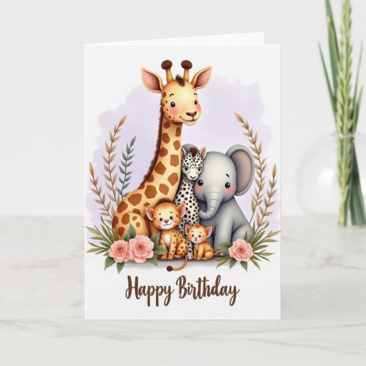 Carte d'anniversaire joyeuse pour les animaux de l (Devant)