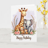 Carte d'anniversaire joyeuse pour les animaux de l (Fleur jaune)