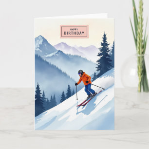 Carte d'anniversaire joyeuse pour skieur alpin