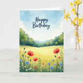 Carte d'anniversaire Joyeuse Prairie (Fleur jaune)