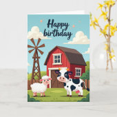 Carte d'anniversaire Joyeuse Scène de Ferme (Fleur jaune)