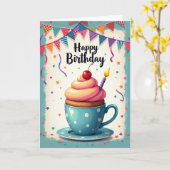 Carte d'anniversaire Joyeuse Tasse de Thé (Fleur jaune)