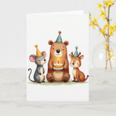 Carte d'anniversaire Joyeux Amis de la Forêt (Fleur jaune)