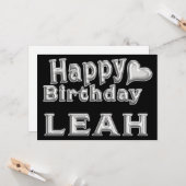 Carte d'anniversaire Joyeux Anniversaire Leah avec (Devant/Arrière en situation)
