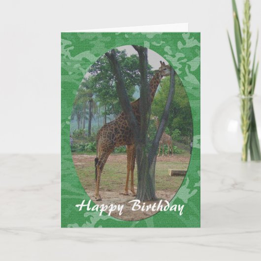 Carte d'anniversaire joyeux avec girafe dans le ca (Devant)
