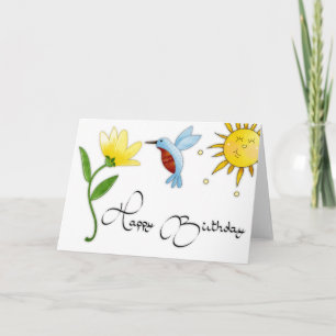 Carte d'anniversaire joyeux colibri avec fleur 2