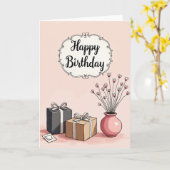 Carte d'anniversaire Joyeux Défilement (Fleur jaune)
