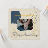 Carte d'anniversaire joyeux d'esthétique bleu fonc (Devant/Arrière en situation)